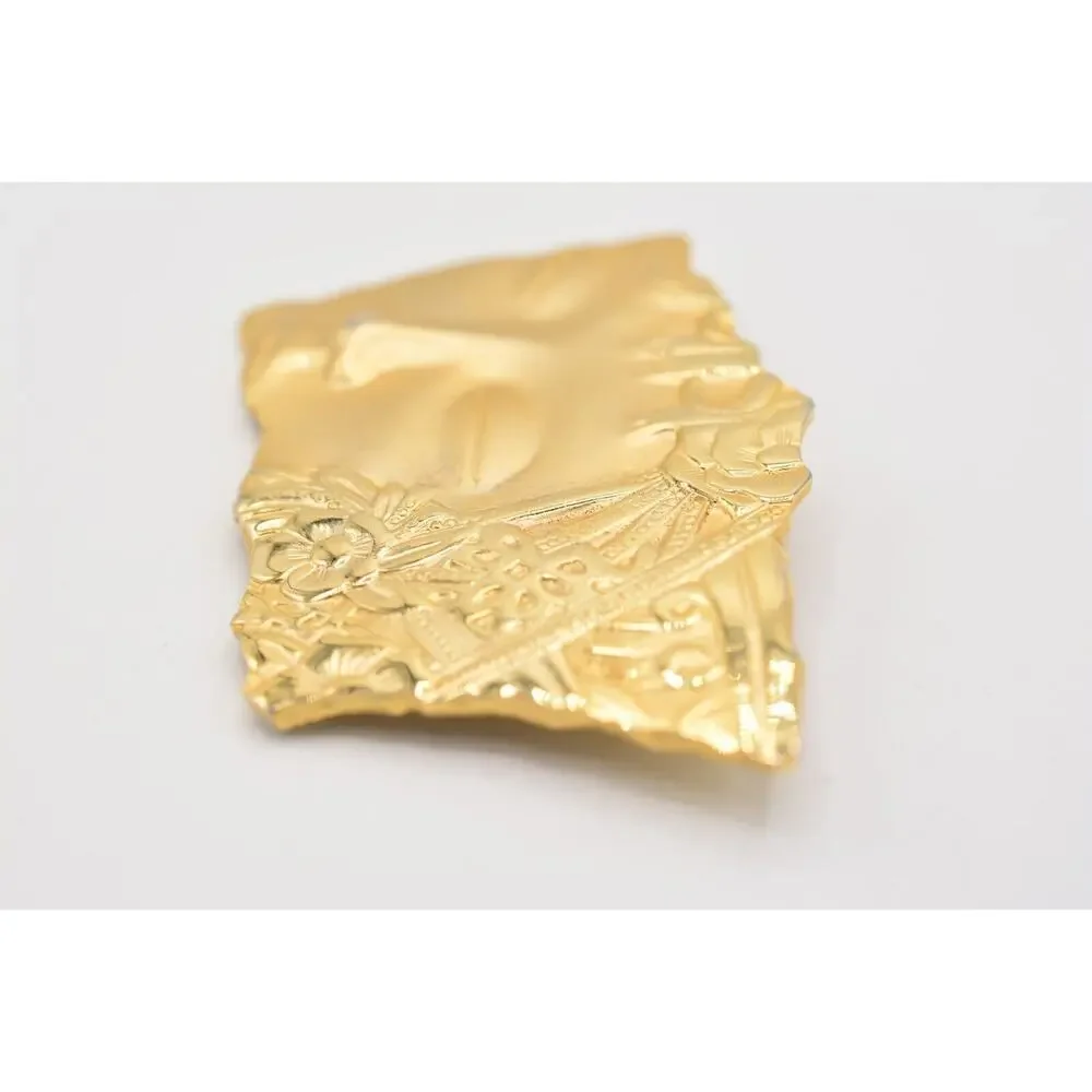 JJ Vintage Pin Brooch Asian Abstract Statue Brushed Gold Signed 1980s BinAJ